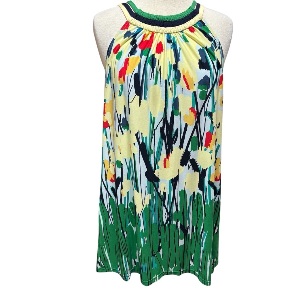 BCBGMAXAZRIA Yellow Floral Halter Sleeveless Dress Petites Medium‎ MP #247
